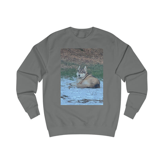 Husky in Snow Sweatshirt - Cozy Winter Dog Graphic Crewneck