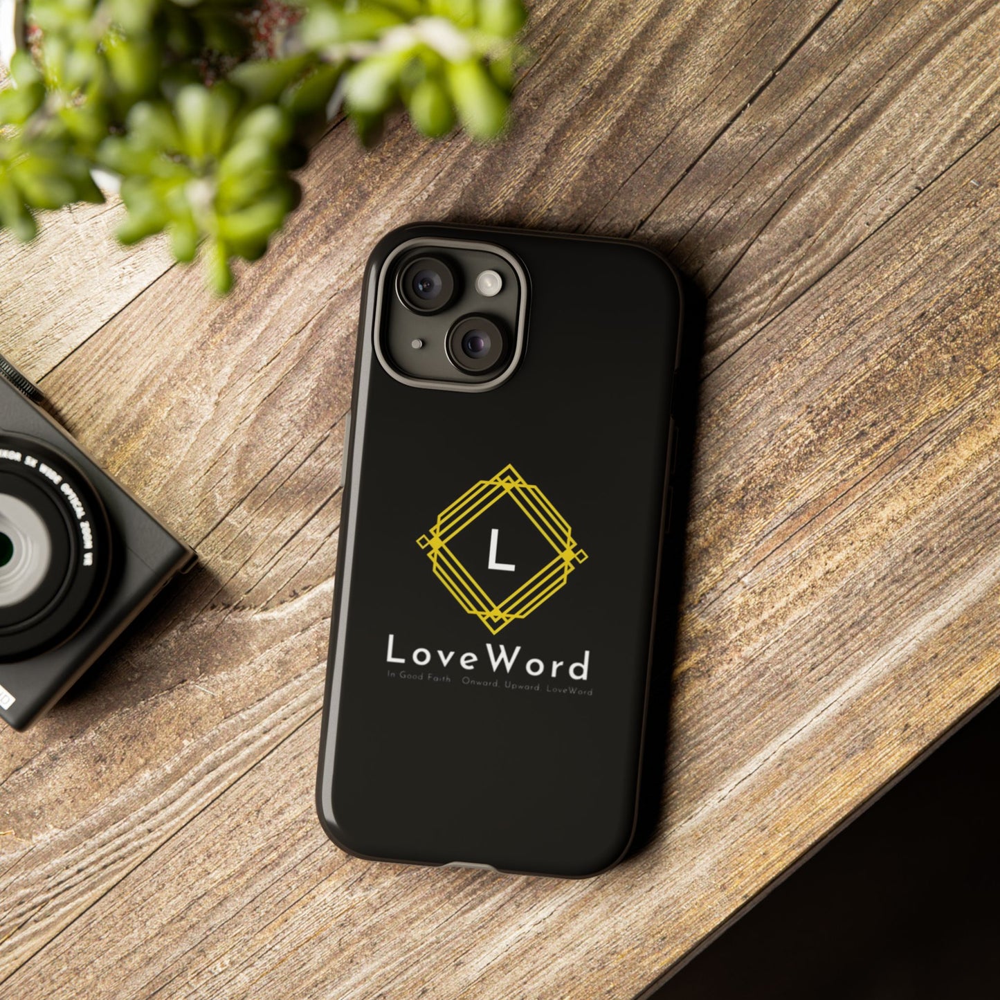 LoveWord Monogram Tough Phone Case — Black Protective iPhone Cover