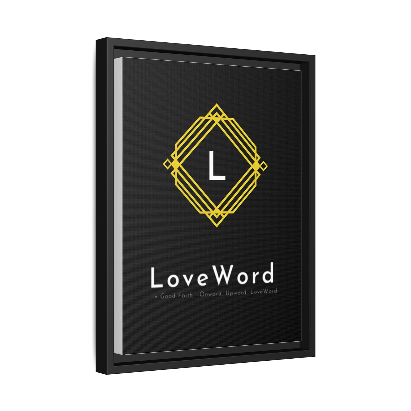 Framed Matte Canvas Art – LoveWord Gold Emblem on Black
