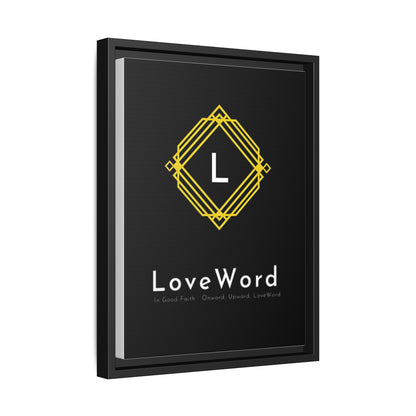 Framed Matte Canvas Art – LoveWord Gold Emblem on Black
