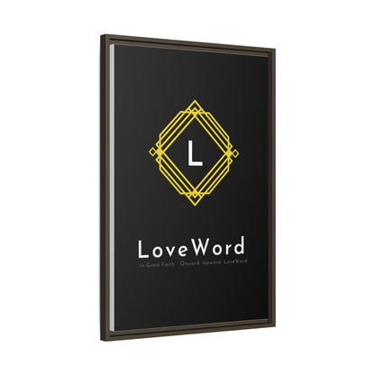 Framed Matte Canvas Art – LoveWord Gold Emblem on Black