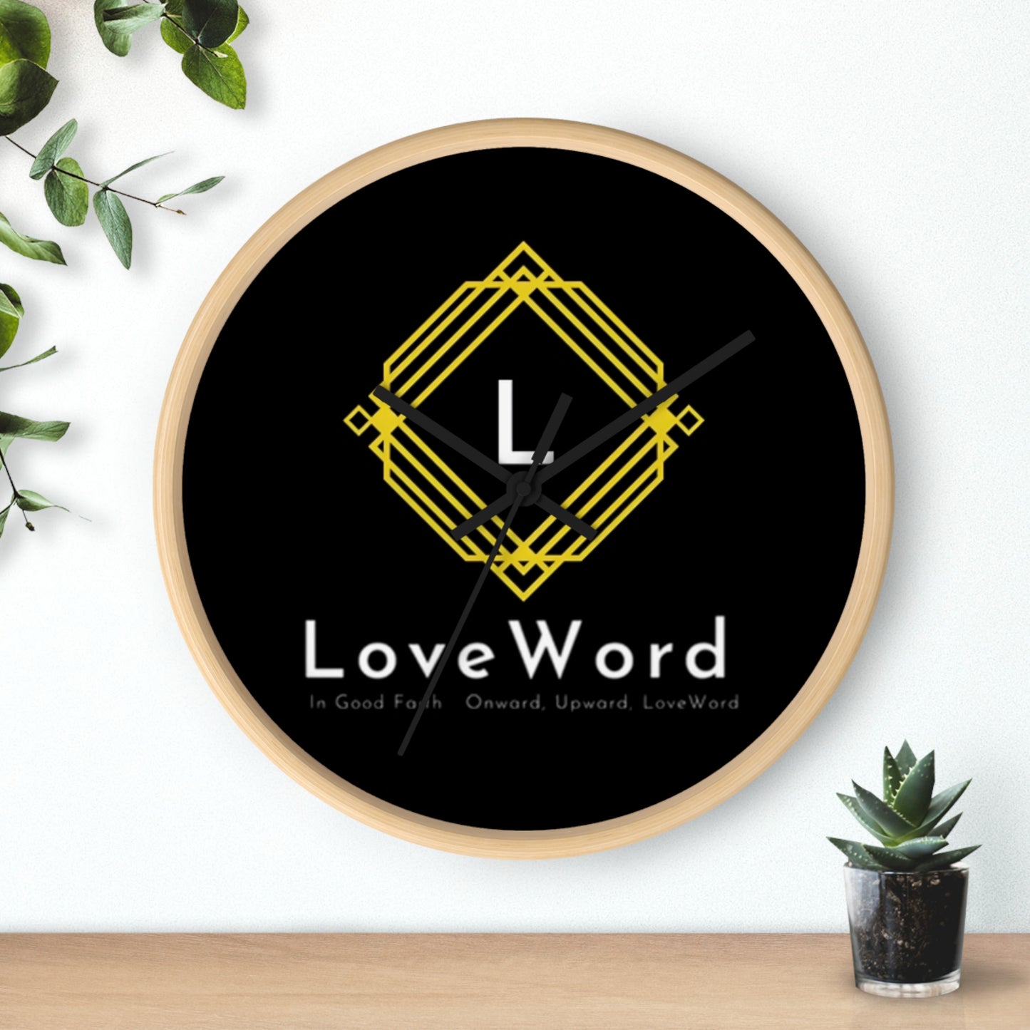 LoveWord Logo Wall Clock — Modern Black & Gold Decorative Clock