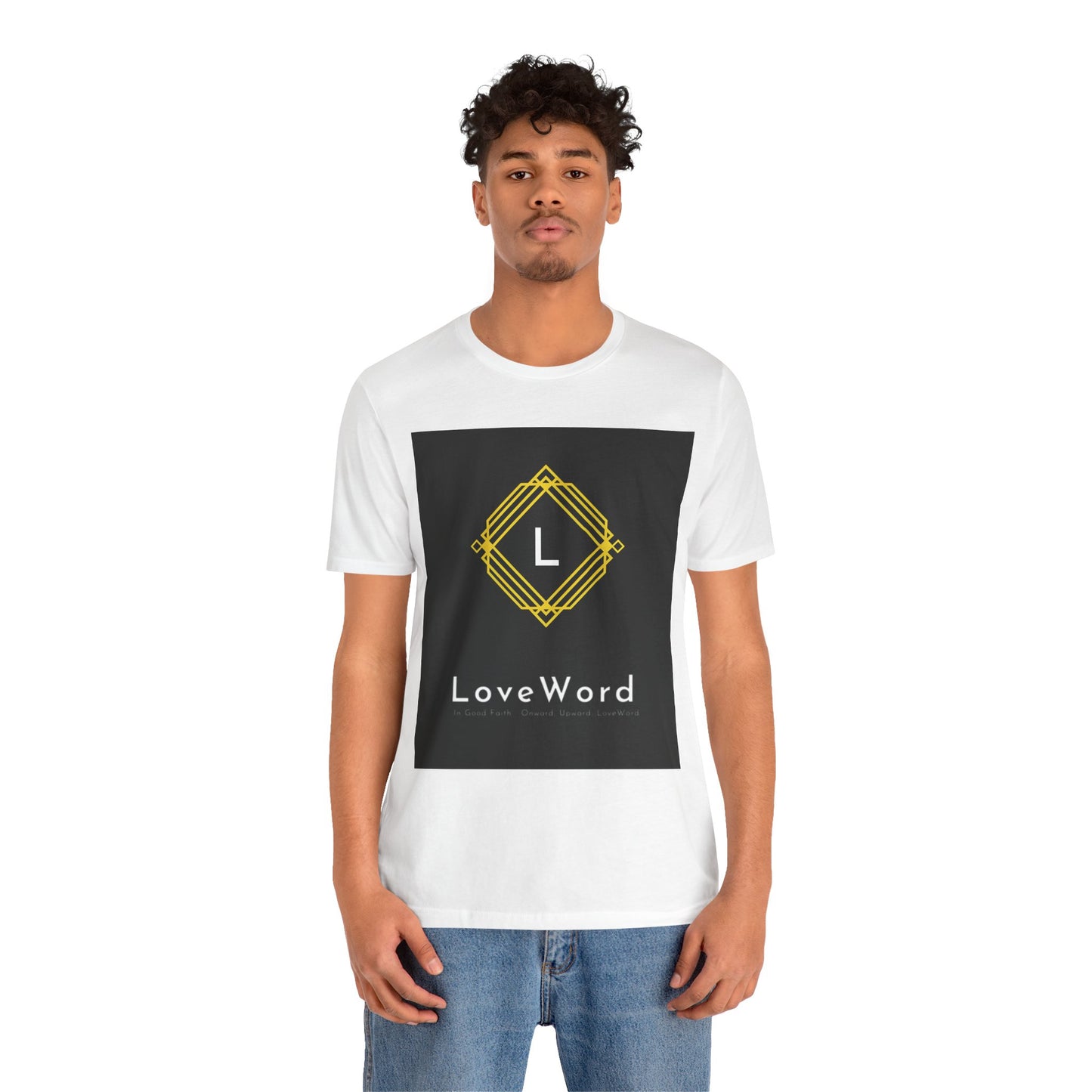 LoveWord Monogram Tee — Geometric Gold Emblem T‑Shirt