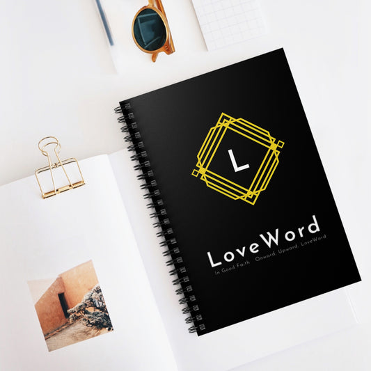 LoveWord Black Spiral Notebook — Gold Geometric Logo Ruled Journal