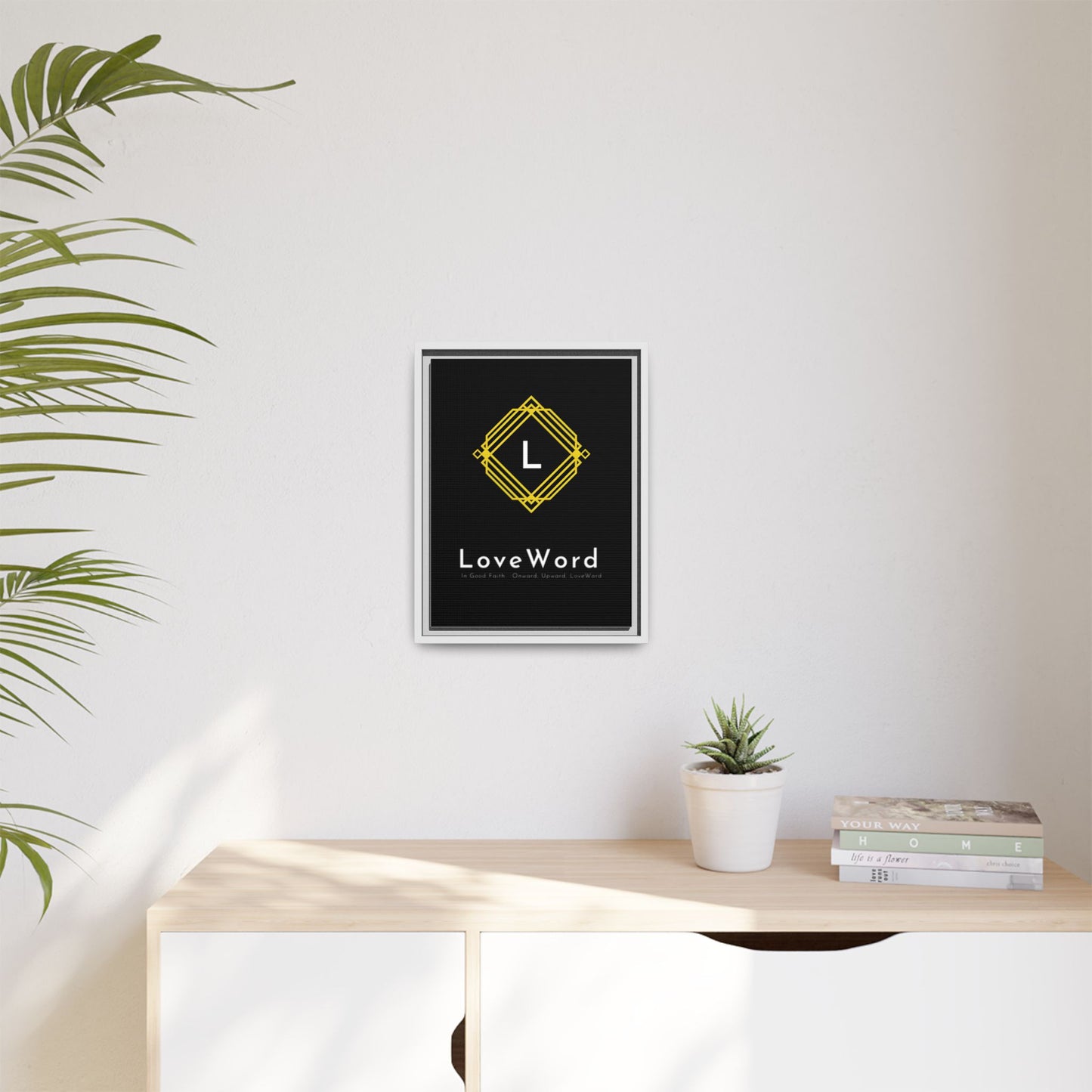 Framed Matte Canvas Art – LoveWord Gold Emblem on Black