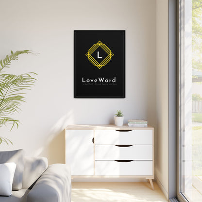 Framed Matte Canvas Art – LoveWord Gold Emblem on Black