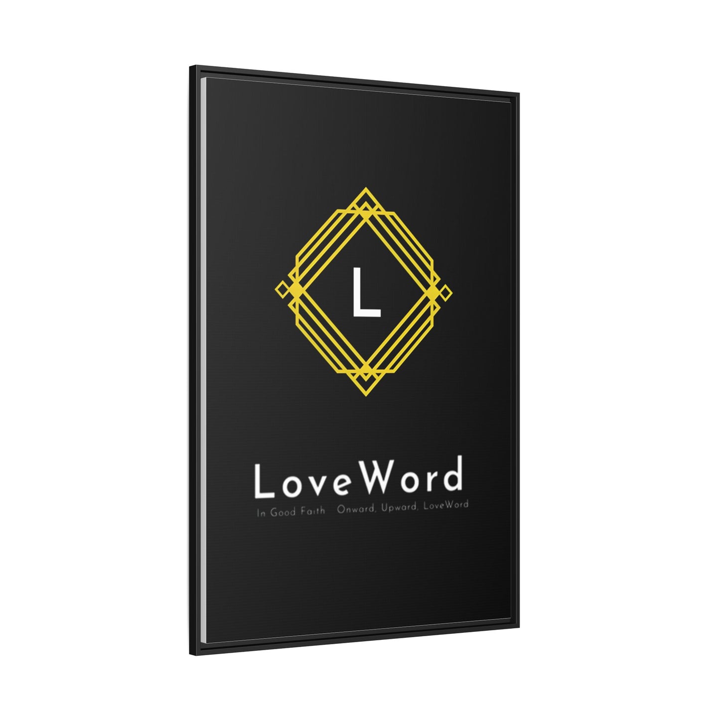 Framed Matte Canvas Art – LoveWord Gold Emblem on Black