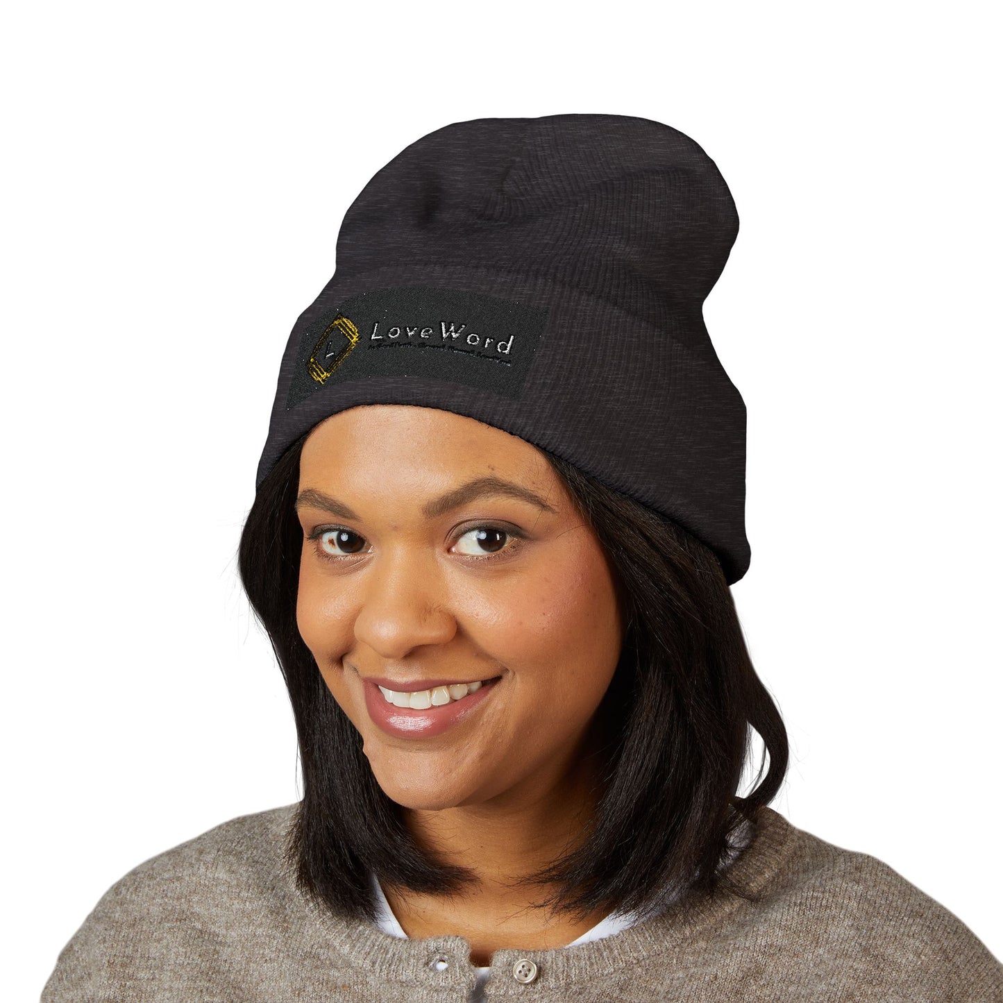 Embroidered 'LoveWord' Logo Cuffed Beanie