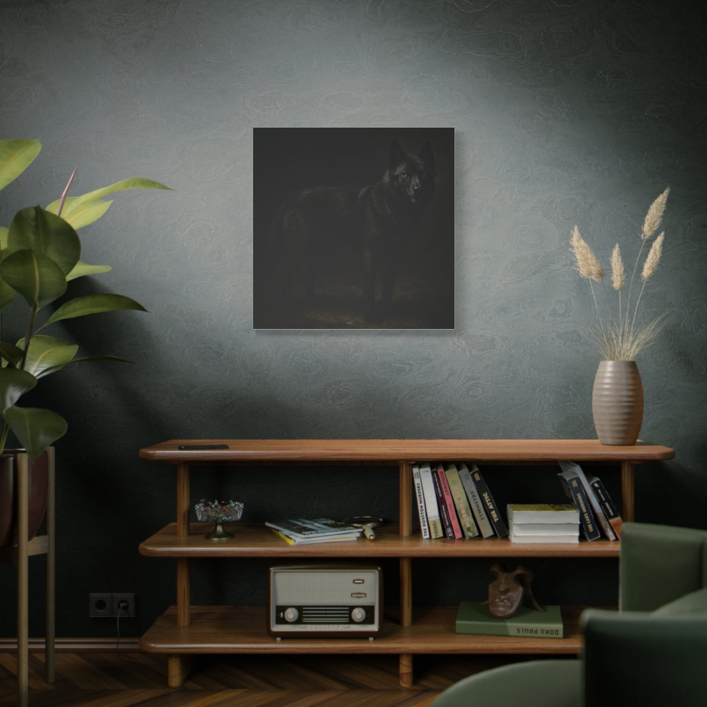 Odin – The Dark Majesty” Premium Poster Print, Black German Shepherd Canvas Wall Art — Dark Moody Animal Portrait