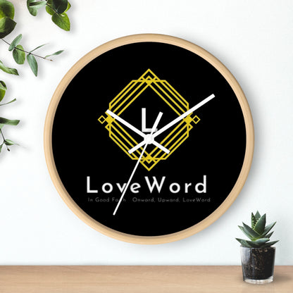 LoveWord Logo Wall Clock — Modern Black & Gold Decorative Clock