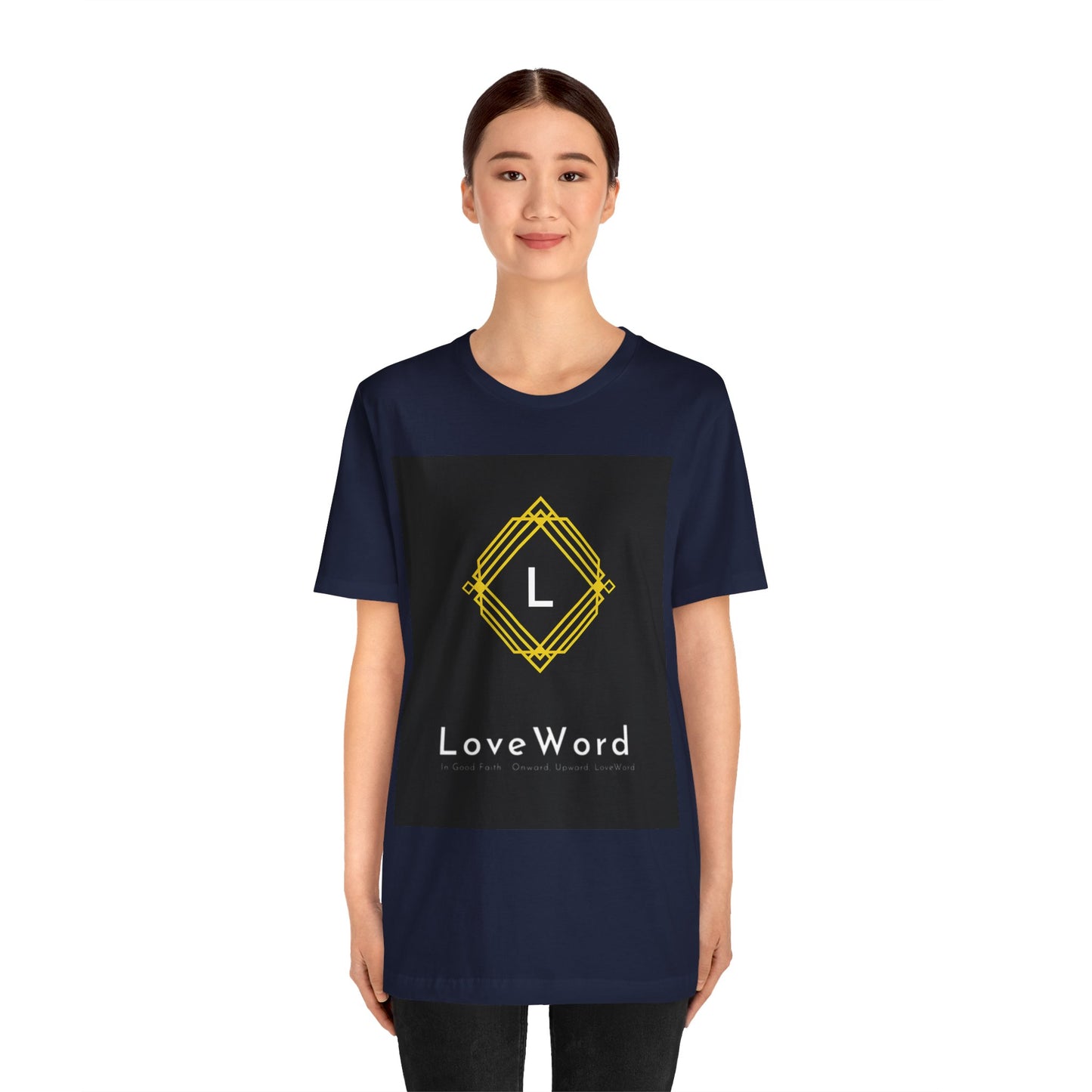LoveWord Monogram Tee — Geometric Gold Emblem T‑Shirt