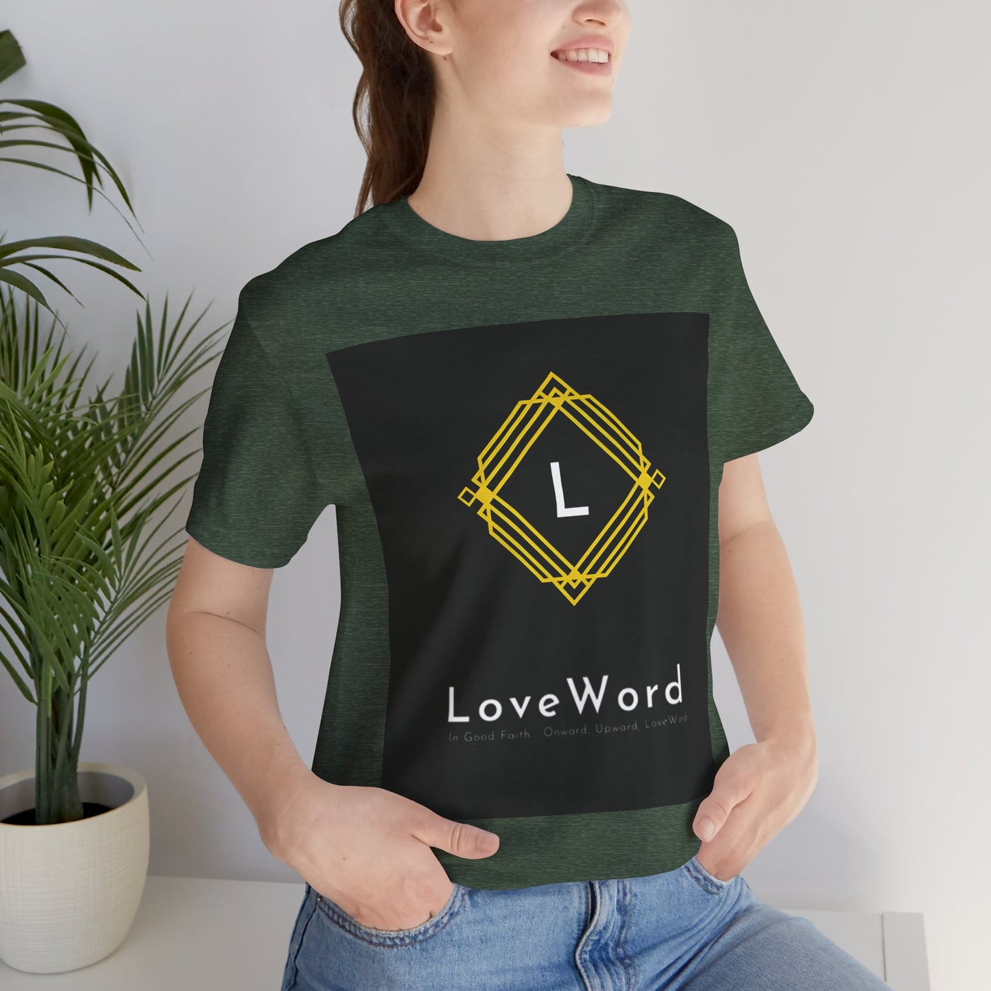 LoveWord Monogram Tee — Geometric Gold Emblem T‑Shirt