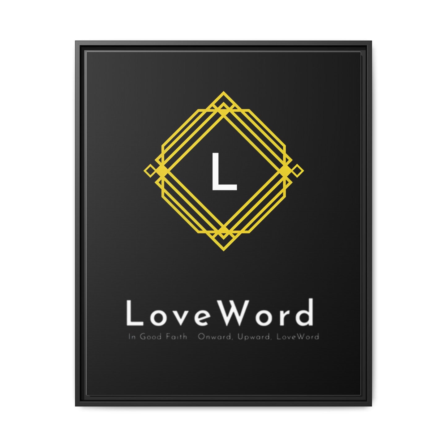 Framed Matte Canvas Art – LoveWord Gold Emblem on Black