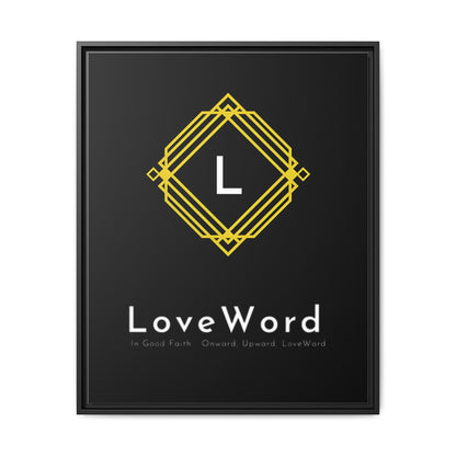 Framed Matte Canvas Art – LoveWord Gold Emblem on Black