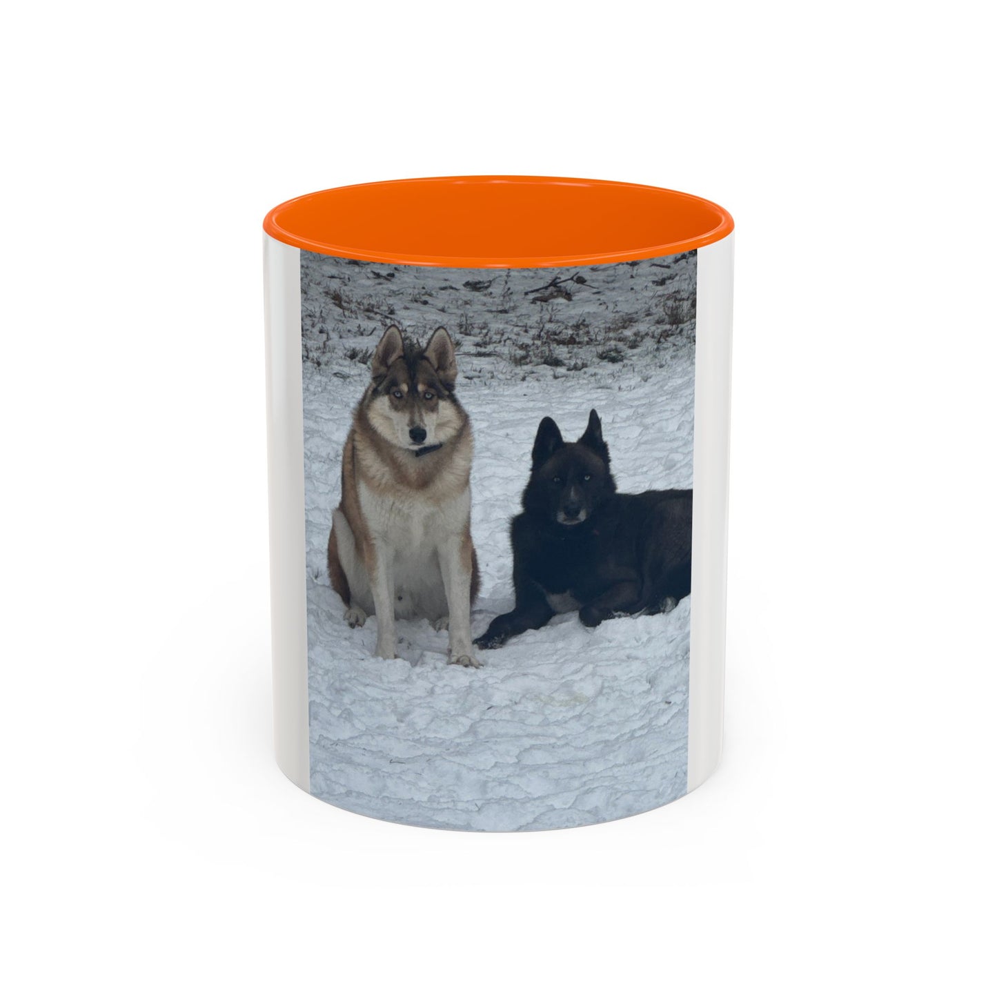 Wolf Pair Accent Coffee Mug  Photo Mug with Huskies in Snow (11/15 oz)