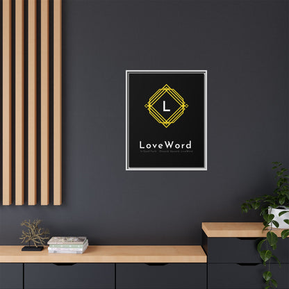 Framed Matte Canvas Art – LoveWord Gold Emblem on Black