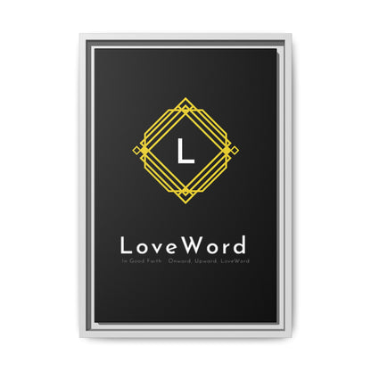 Framed Matte Canvas Art – LoveWord Gold Emblem on Black