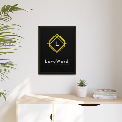 Framed Matte Canvas Art – LoveWord Gold Emblem on Black