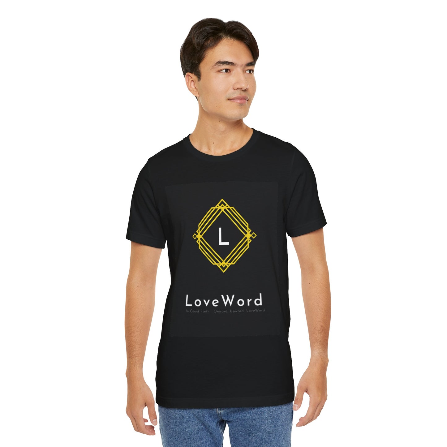 LoveWord Monogram Tee — Geometric Gold Emblem T‑Shirt