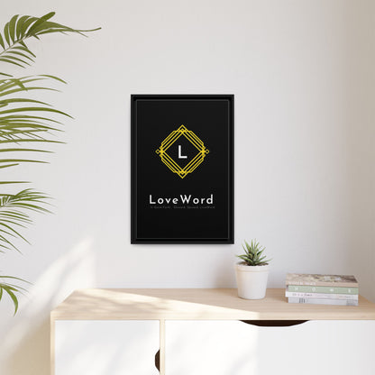 Framed Matte Canvas Art – LoveWord Gold Emblem on Black