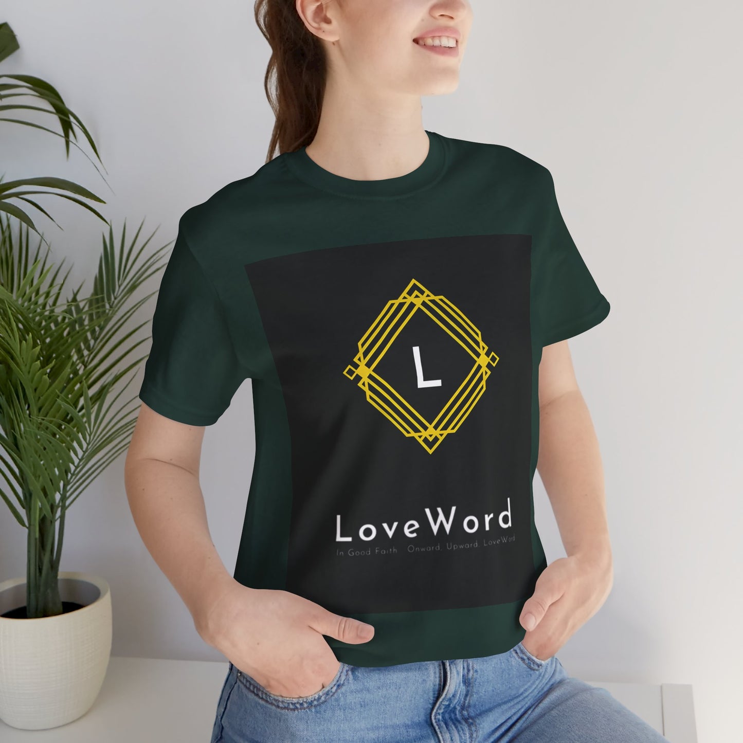 LoveWord Monogram Tee — Geometric Gold Emblem T‑Shirt