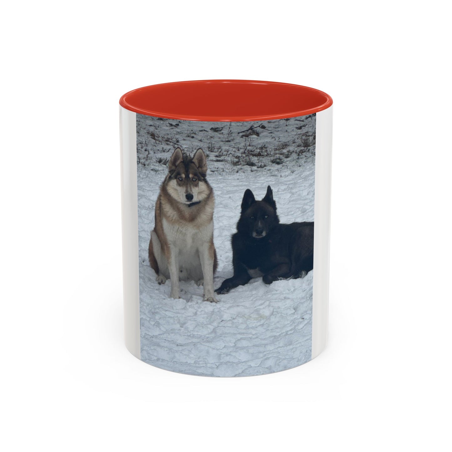Wolf Pair Accent Coffee Mug  Photo Mug with Huskies in Snow (11/15 oz)
