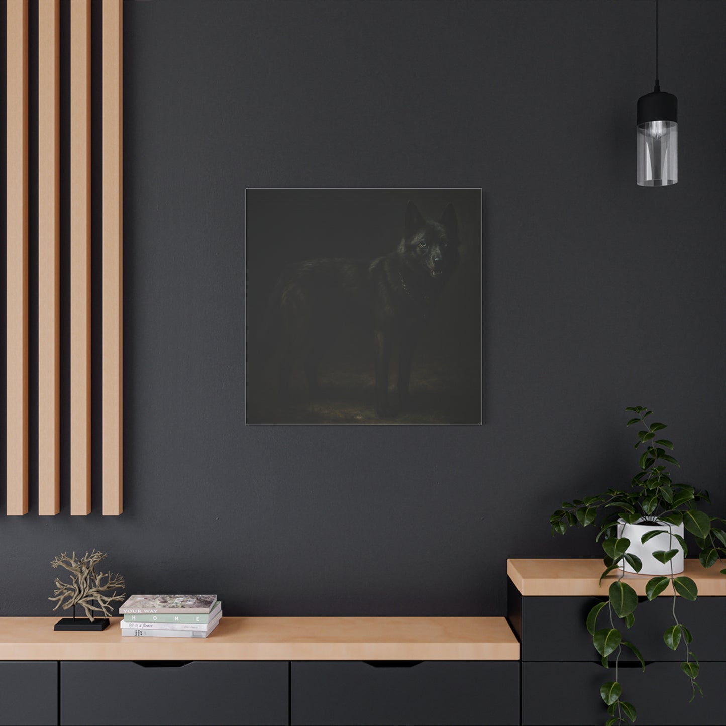 Odin – The Dark Majesty” Premium Poster Print, Black German Shepherd Canvas Wall Art — Dark Moody Animal Portrait