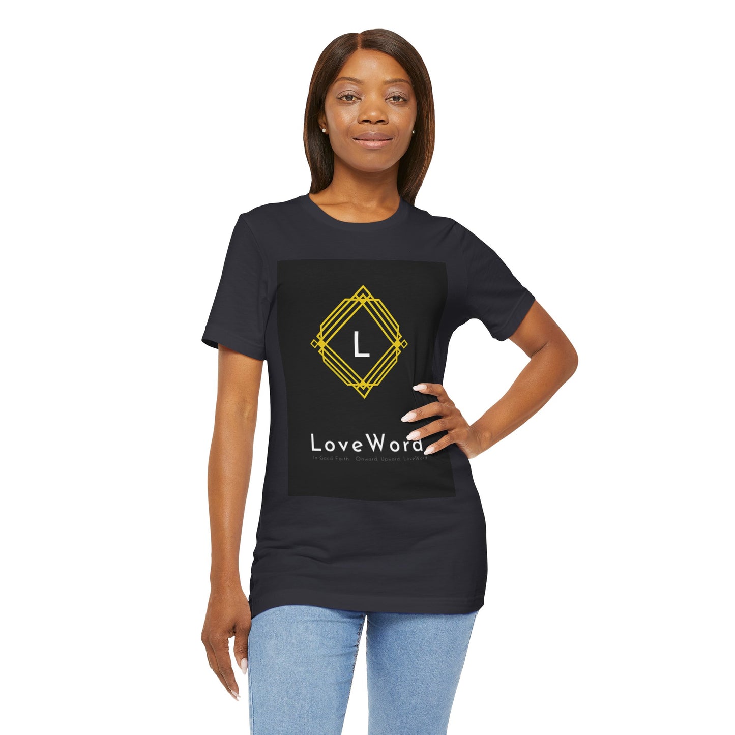 LoveWord Monogram Tee — Geometric Gold Emblem T‑Shirt