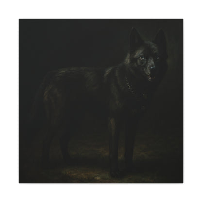Odin – The Dark Majesty” Premium Poster Print, Black German Shepherd Canvas Wall Art — Dark Moody Animal Portrait