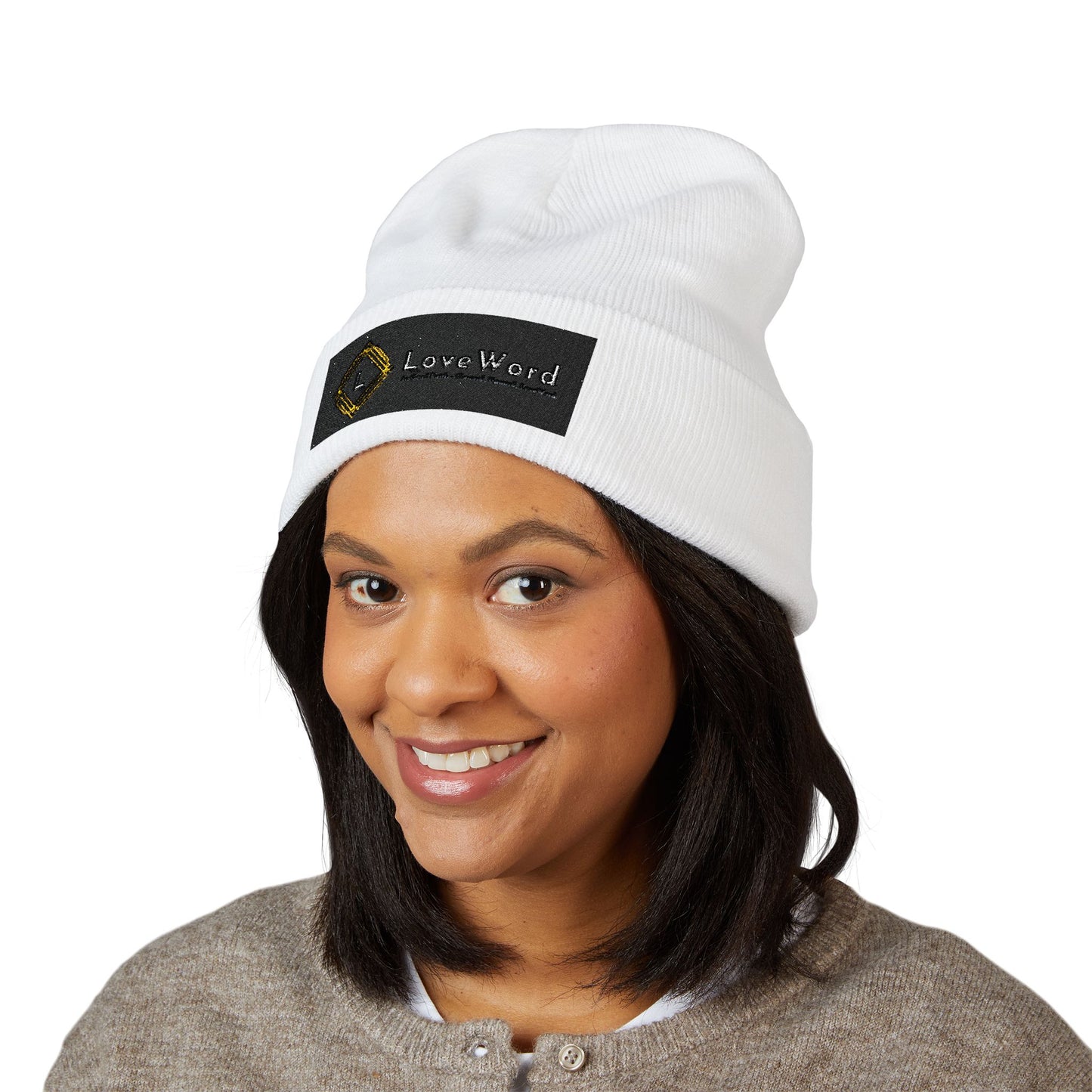 Embroidered 'LoveWord' Logo Cuffed Beanie