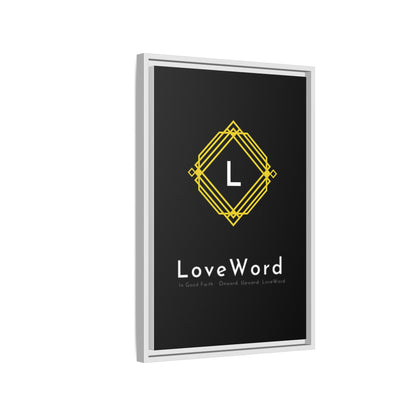 Framed Matte Canvas Art – LoveWord Gold Emblem on Black
