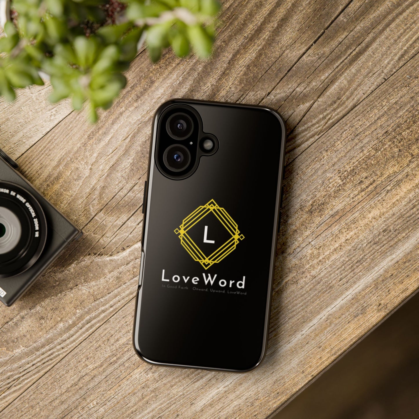 LoveWord Monogram Tough Phone Case — Black Protective iPhone Cover