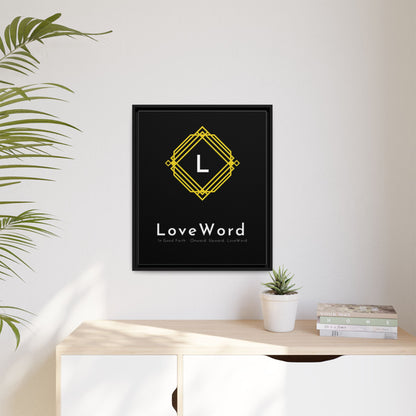 Framed Matte Canvas Art – LoveWord Gold Emblem on Black