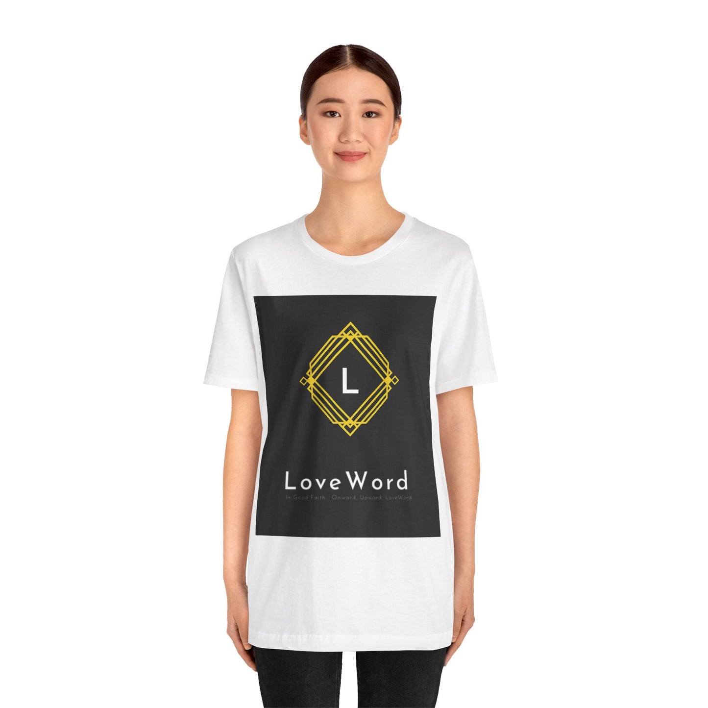 LoveWord Monogram Tee — Geometric Gold Emblem T‑Shirt