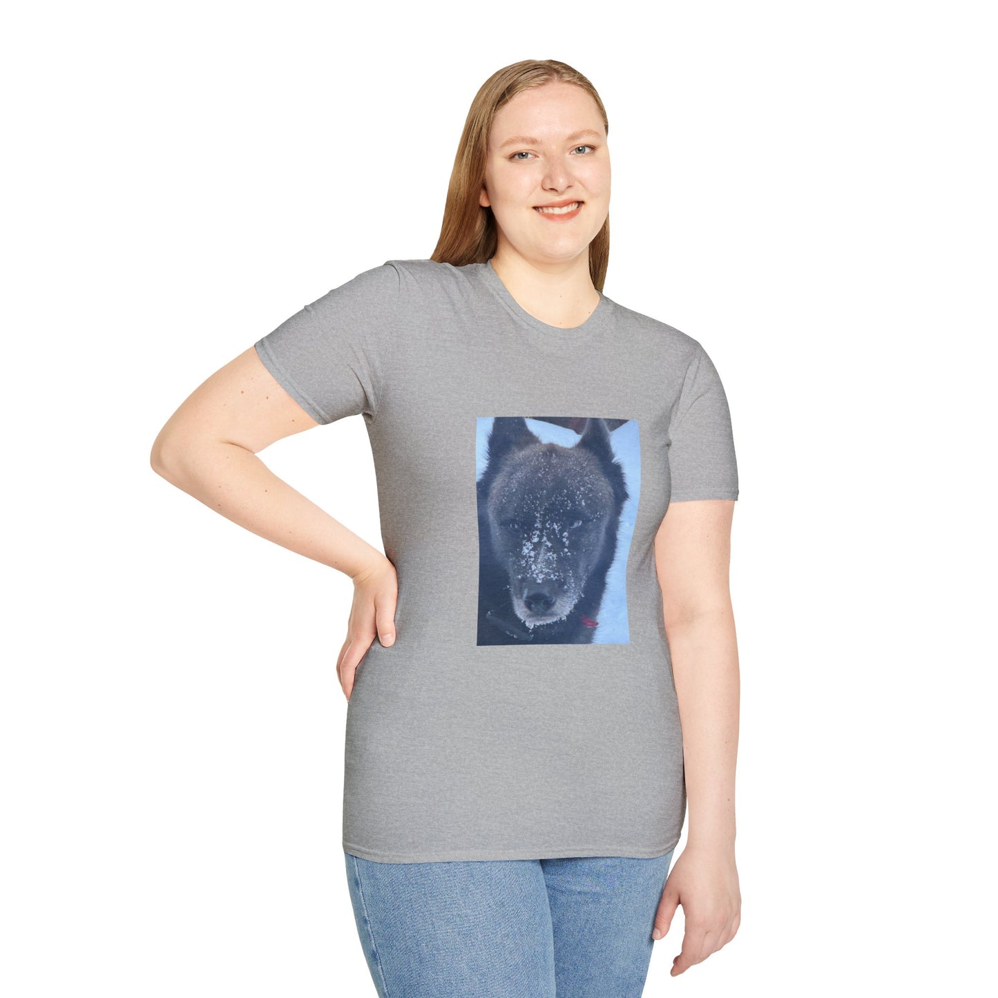 Wolf Face T‑Shirt  Frosty Snow Dog Portrait Tee
