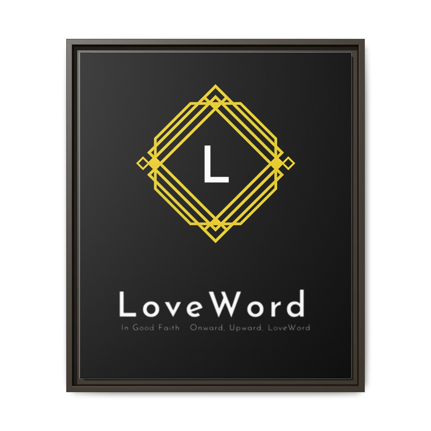 Framed Matte Canvas Art – LoveWord Gold Emblem on Black