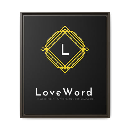 Framed Matte Canvas Art – LoveWord Gold Emblem on Black