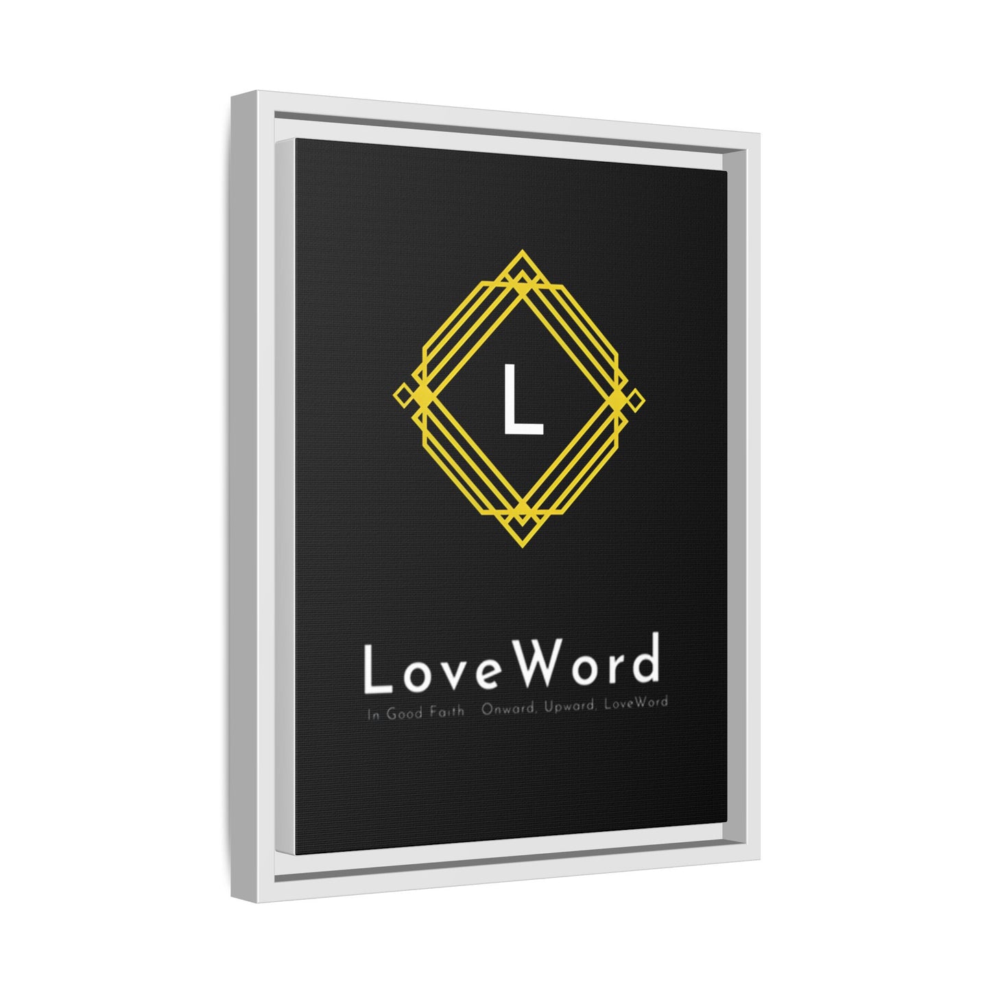 Framed Matte Canvas Art – LoveWord Gold Emblem on Black