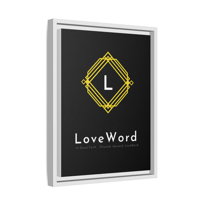 Framed Matte Canvas Art – LoveWord Gold Emblem on Black