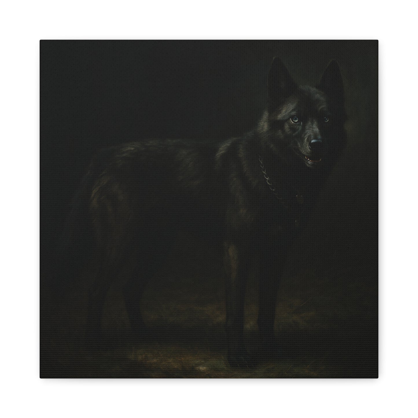 Odin – The Dark Majesty” Premium Poster Print, Black German Shepherd Canvas Wall Art — Dark Moody Animal Portrait