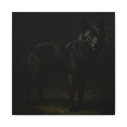 Odin – The Dark Majesty” Premium Poster Print, Black German Shepherd Canvas Wall Art — Dark Moody Animal Portrait