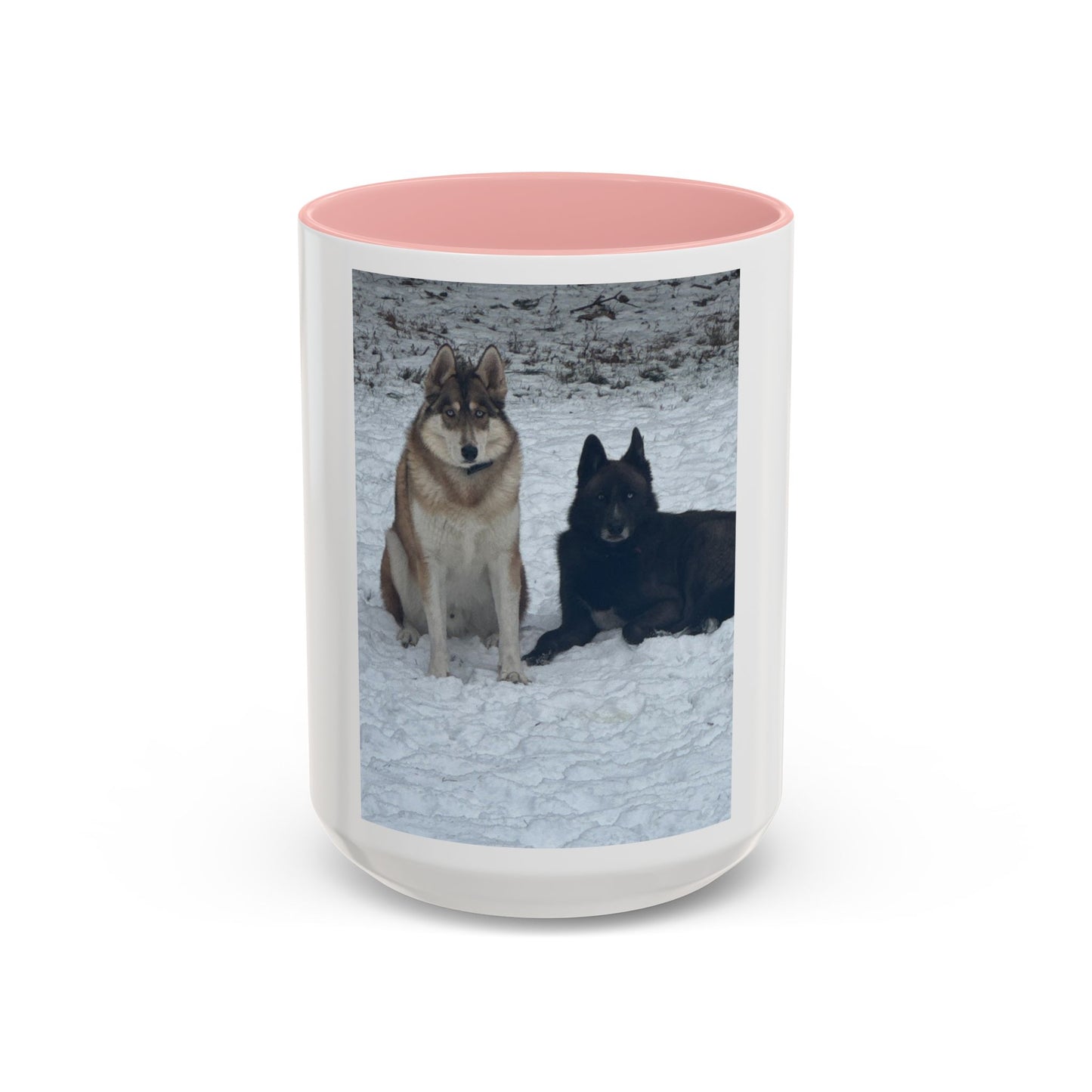 Wolf Pair Accent Coffee Mug  Photo Mug with Huskies in Snow (11/15 oz)