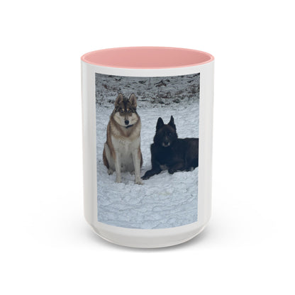 Wolf Pair Accent Coffee Mug  Photo Mug with Huskies in Snow (11/15 oz)