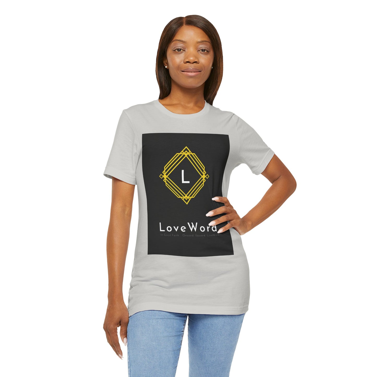LoveWord Monogram Tee — Geometric Gold Emblem T‑Shirt