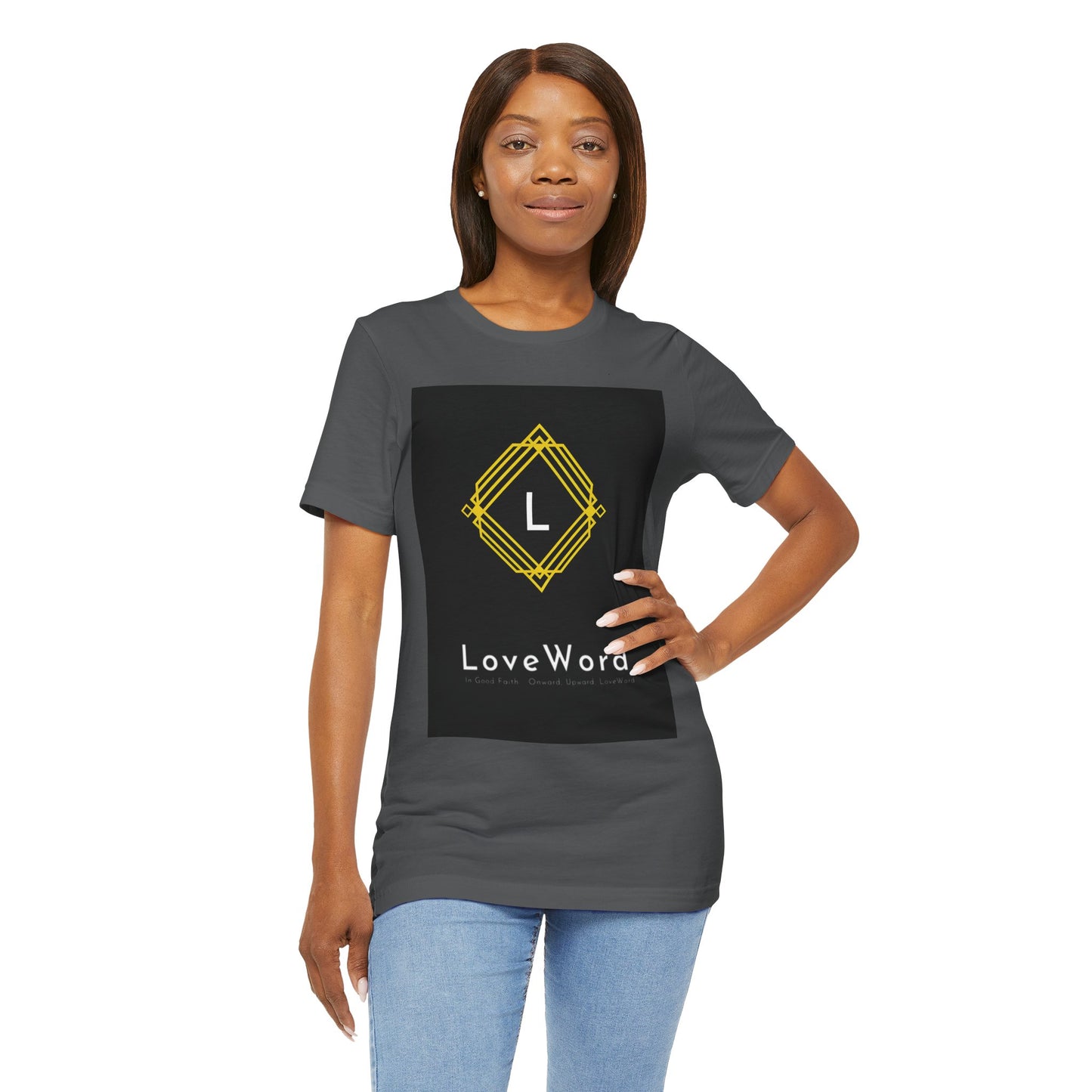 LoveWord Monogram Tee — Geometric Gold Emblem T‑Shirt