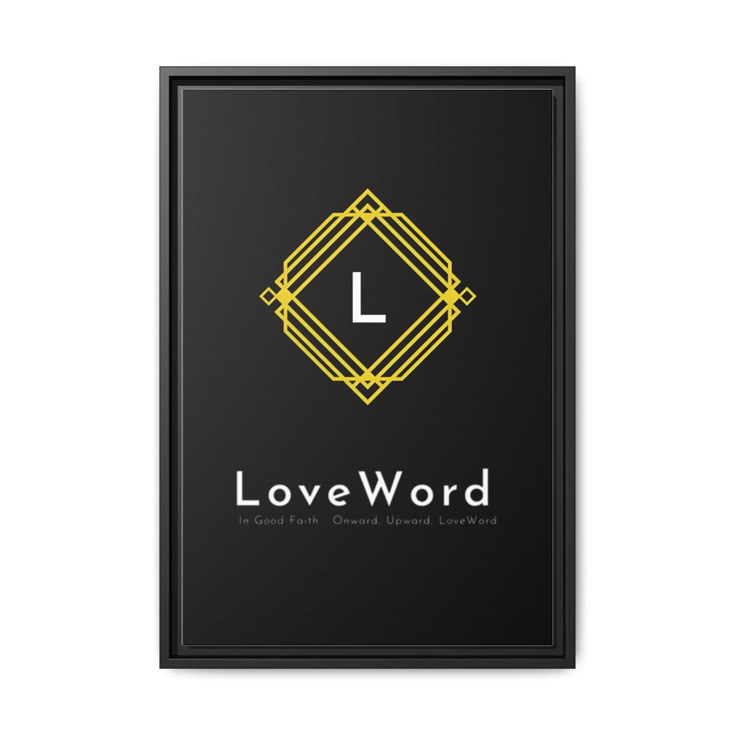 Framed Matte Canvas Art – LoveWord Gold Emblem on Black