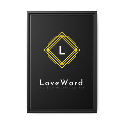 Framed Matte Canvas Art – LoveWord Gold Emblem on Black
