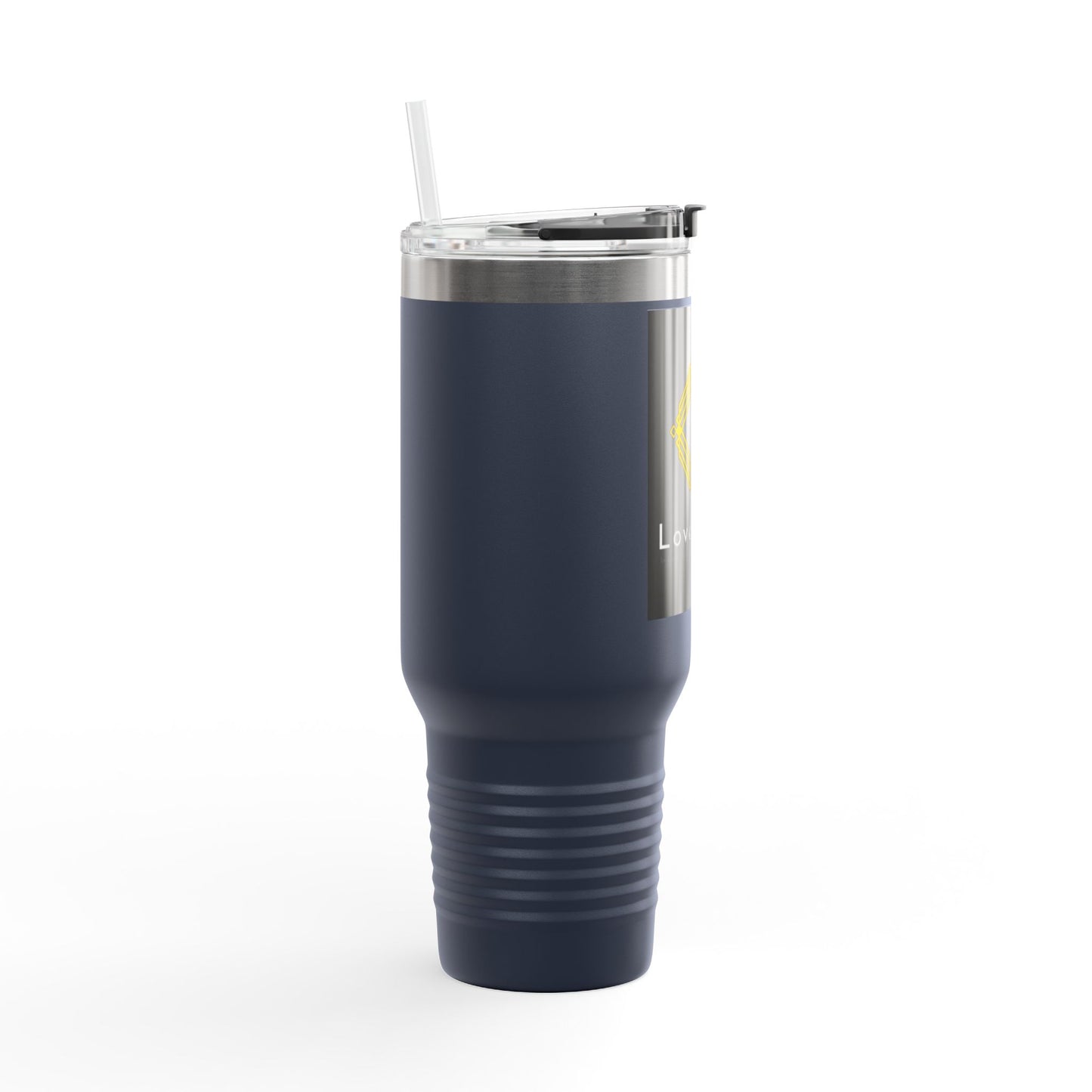 40oz Insulated Travel Mug with LoveWord Logo — Large Spill‑Resistant Tumbler with Straw & Handle