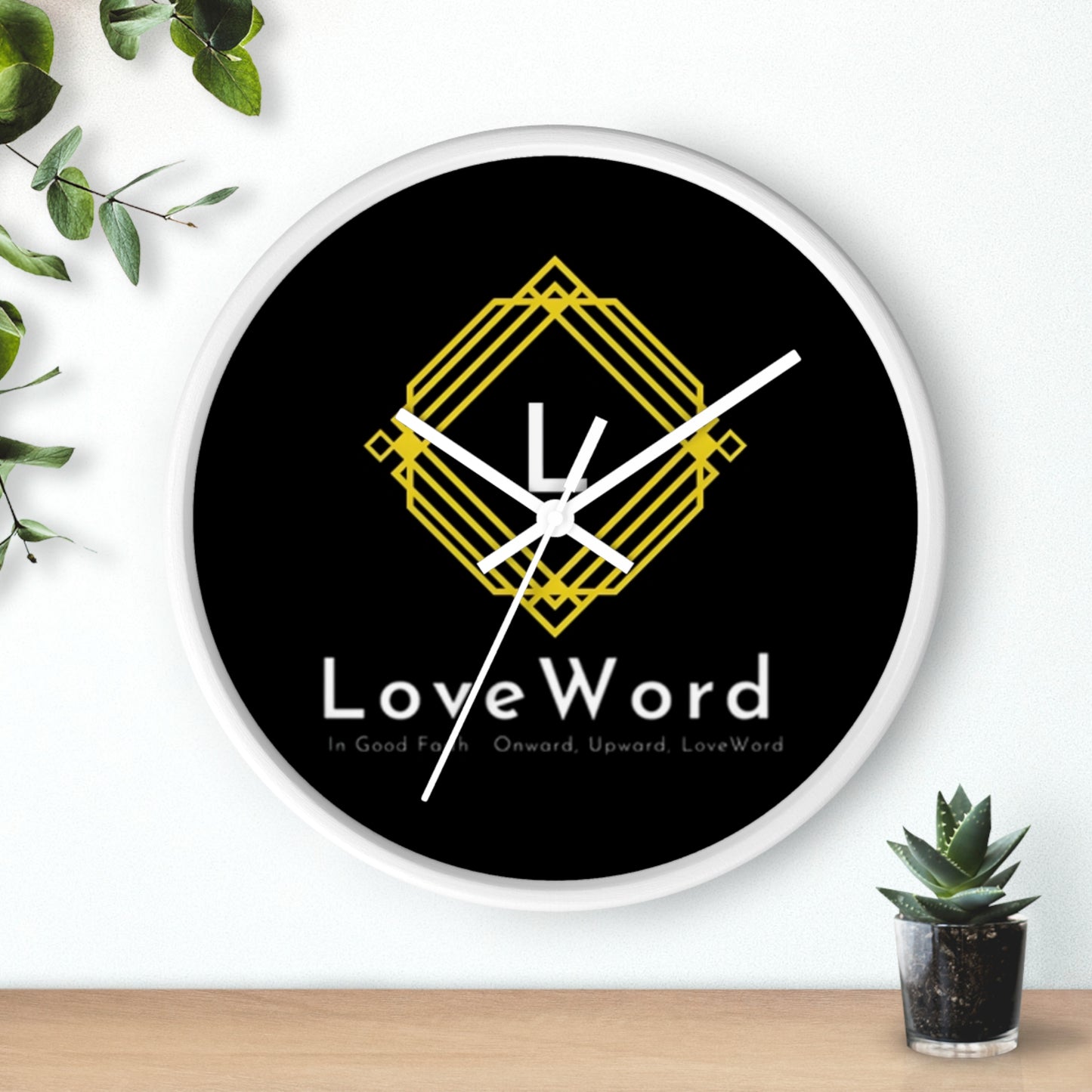 LoveWord Logo Wall Clock — Modern Black & Gold Decorative Clock