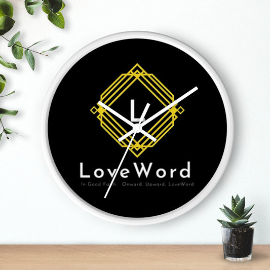 LoveWord Logo Wall Clock — Modern Black & Gold Decorative Clock